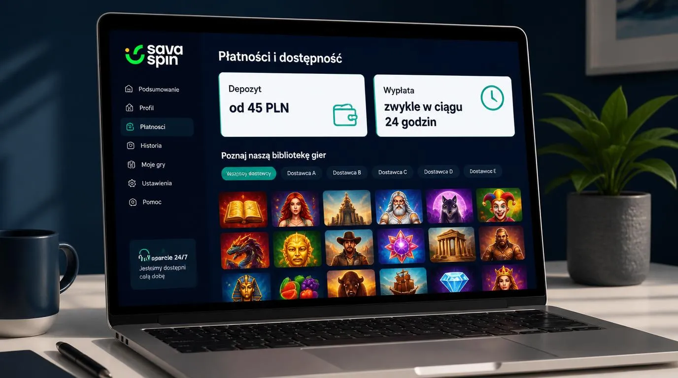 Panel z depozytem od 45 PLN, wypłatą zwykle w ciągu 24 godzin i biblioteką gier różnych dostawców