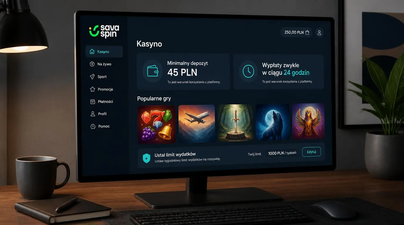 Panel kasyna z depozytem 45 PLN, deklarowanym terminem wypłaty do 24 godzin i kafelkami gier